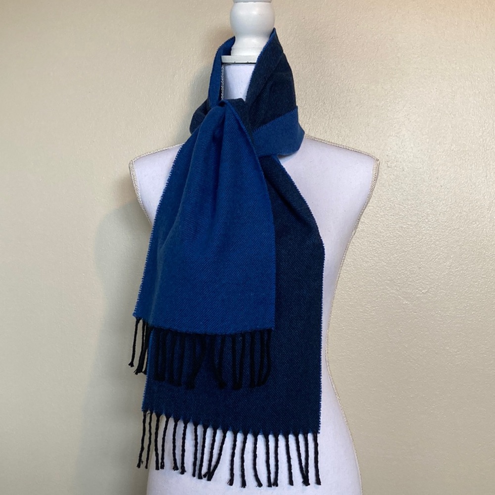 Vintage Wool Blend Scarf Reversible Blue and Black